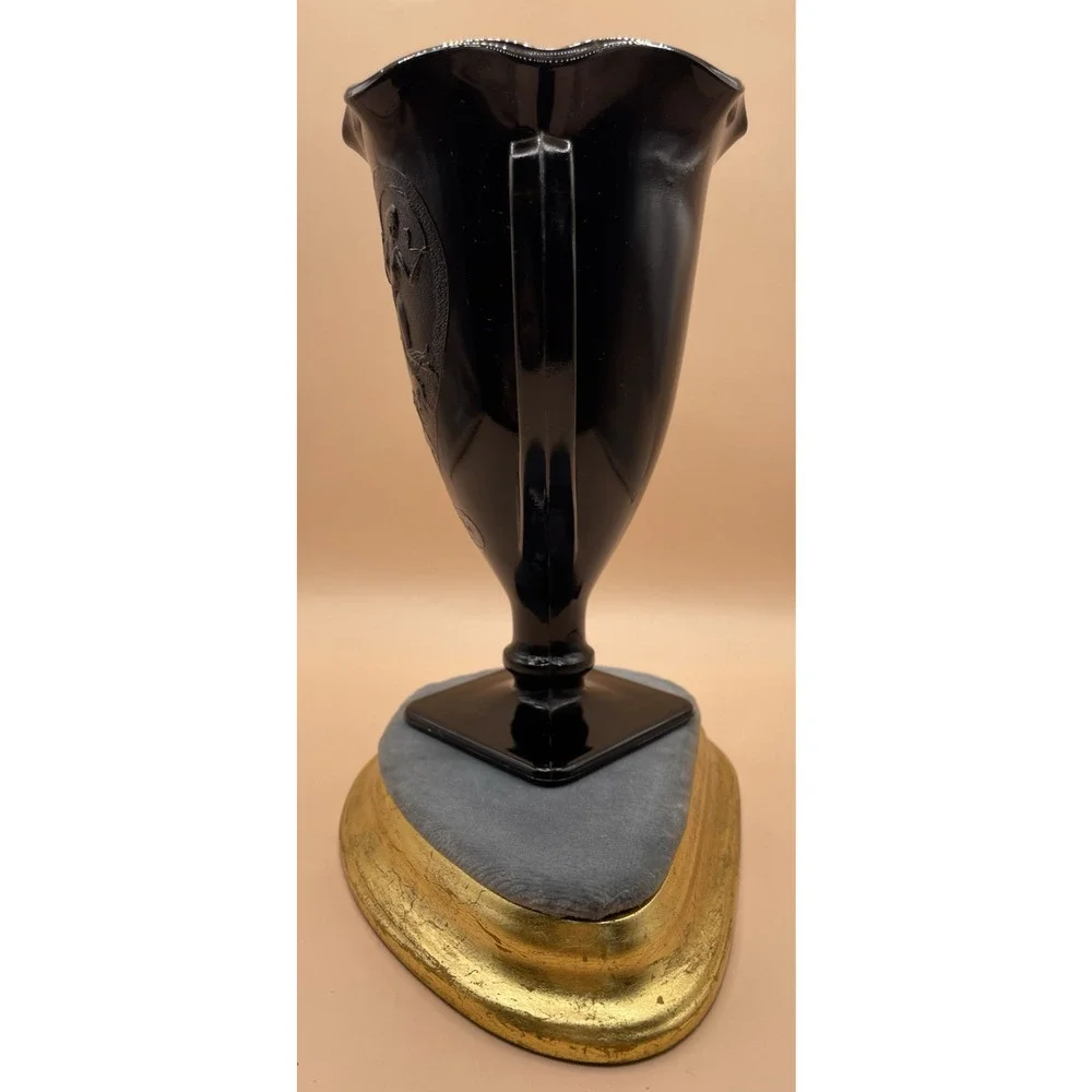 Vintage L.E. Smith Black Amethyst Glass Vase- Art Deco Two Dancing Nymphs